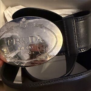 Prada Black Belt with Silver Buckle